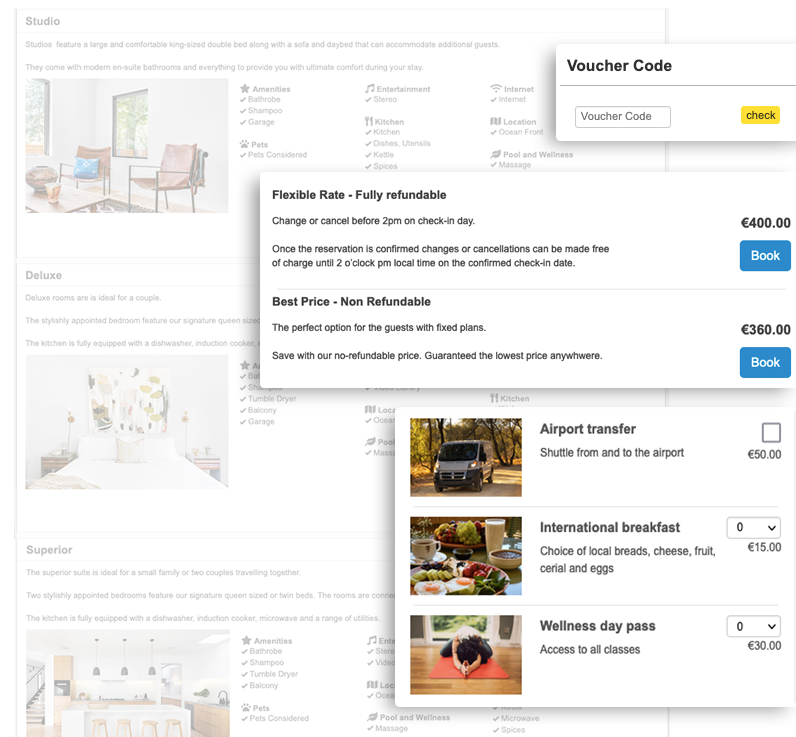 Upsell extras, packages, multiple prices